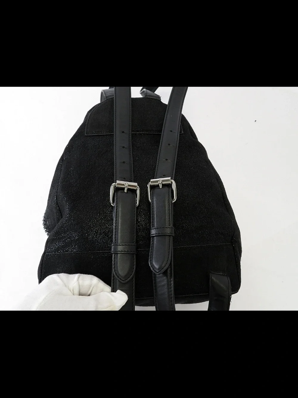 Stella McCartney Black Suede Backpack with Silver Chain Trim